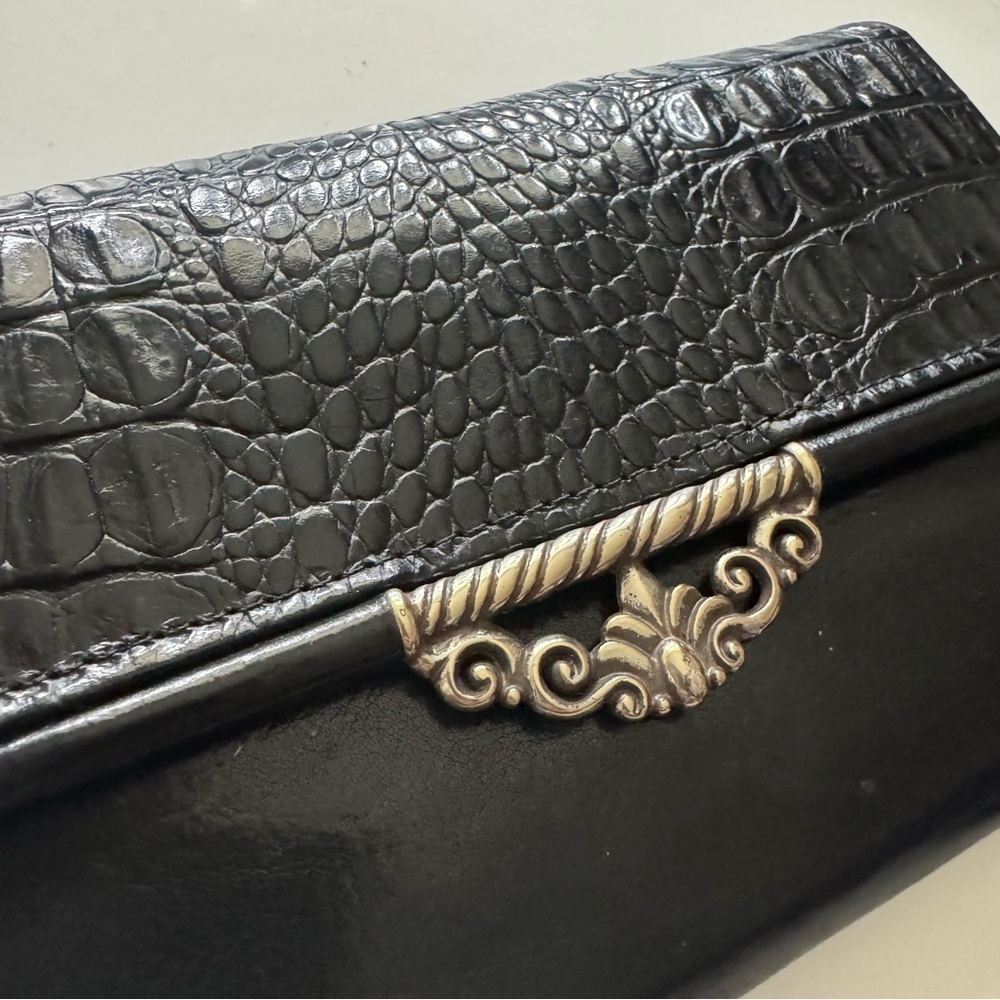 Vintage Brighton Black Croc-Embossed Leather Convertible Crossbody Clutch Wallet - Picture 4 of 11